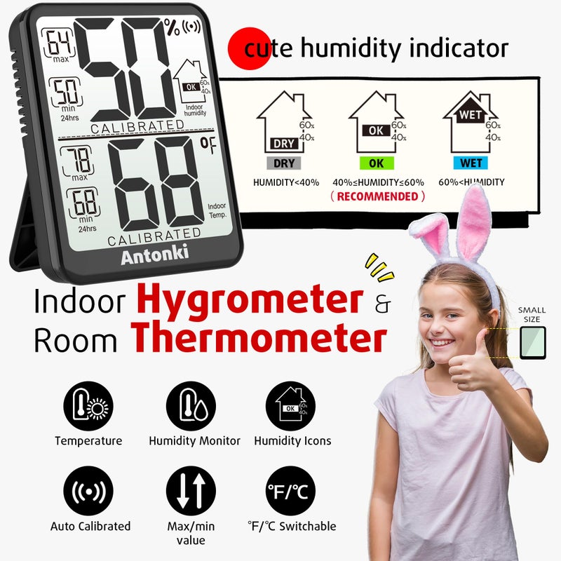 Antonki 2-Pack Room Thermometer Indoor Hygrometer  Digital Humidity Gauge  Temperature and Humidity Meter with Max/Min Record Monitor Sensor for Home  Nursery  Reptile Pets  Plants - Small Size - Image 2